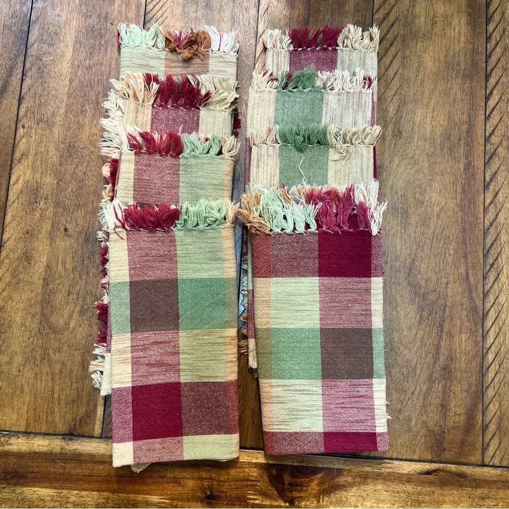 Home Classic 100% Cotton Fall Time  Set of 8 Plaid cloth napkins autumn 18”x 18”